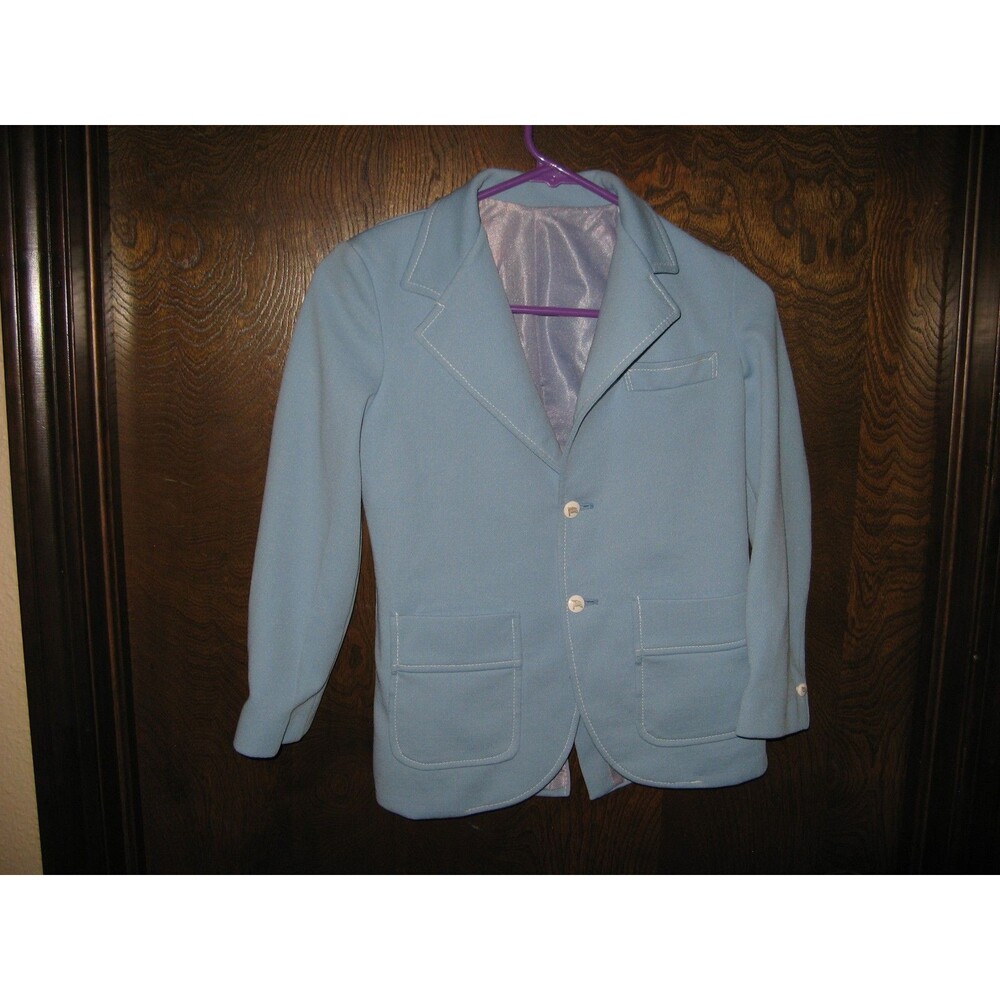 Boys Youth Light Blue Leisure Blazer w American Flag Buttons Vintage 1970s